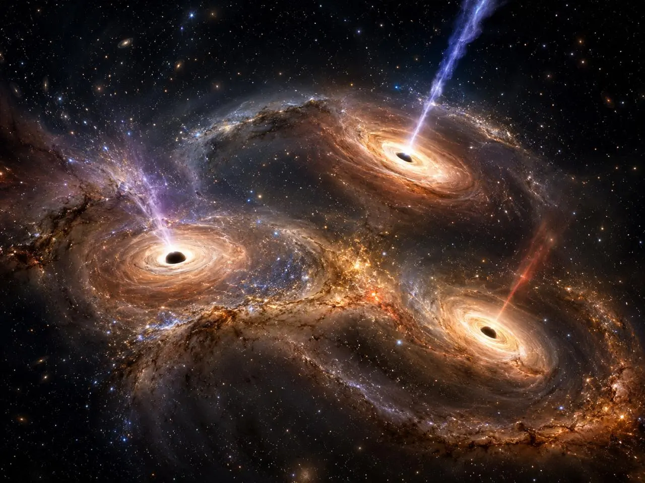 Three Black Holes Reveal an Early Galaxy’s Growth Secrets